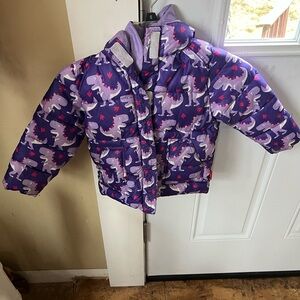 Purple Dinosaur Print Puffer Jacket